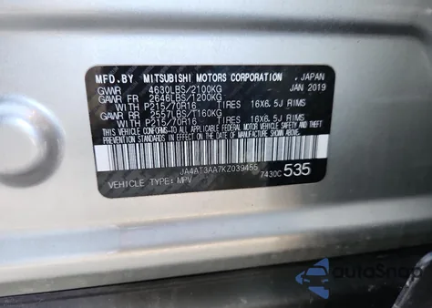 2019 Mitsubishi Eclipse Cross Es from USA, damaged, VIN JA4AT3AA7KZ039455